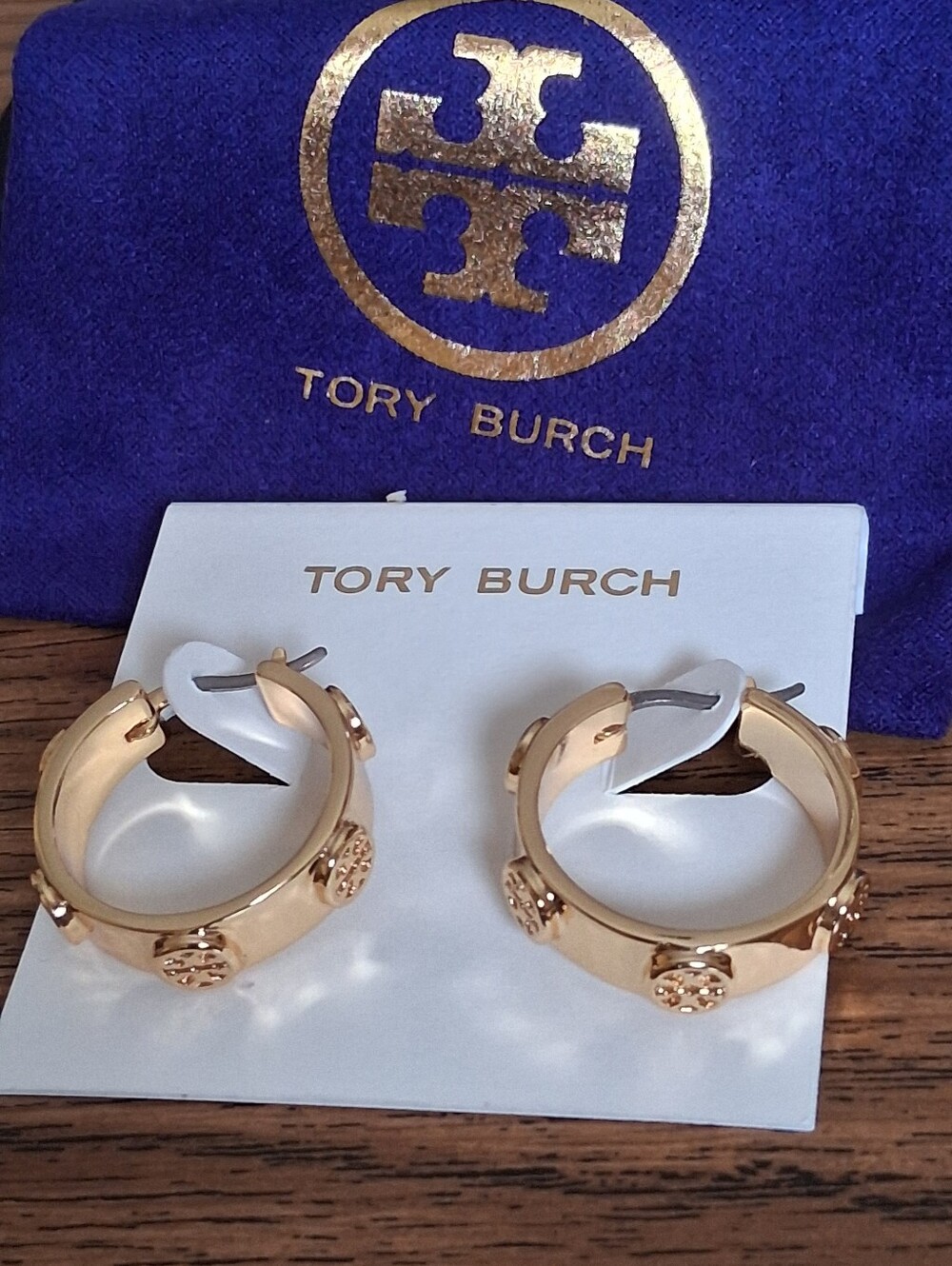 Tory Burch Miller Stud Hoops With Encircled Double T Logo NWOT
